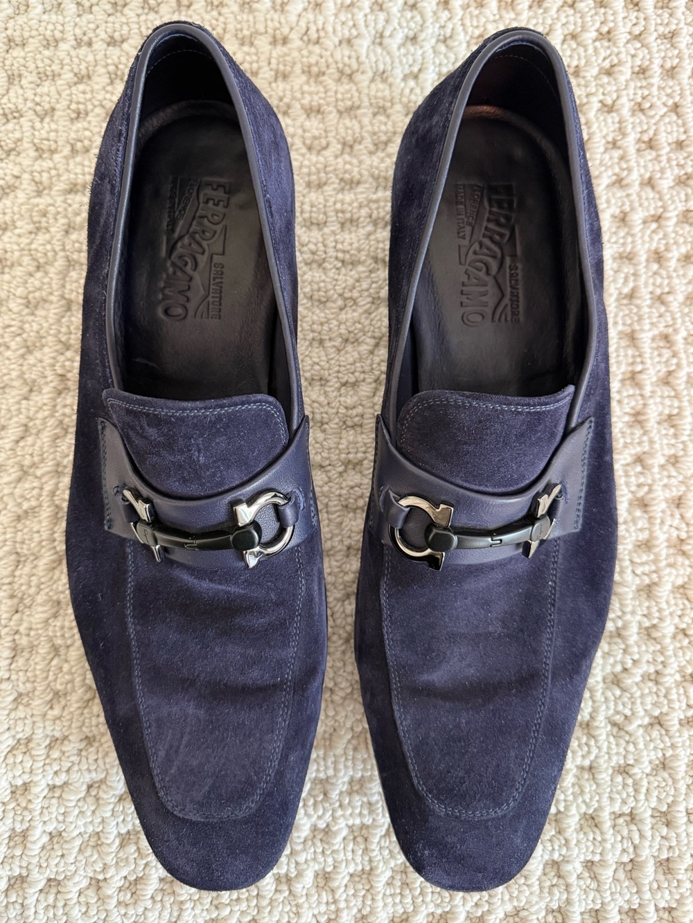 Salvatore Ferragamo Gancini Bit Loafers Navy Suede LC 59266 Men’s 11 E Italy